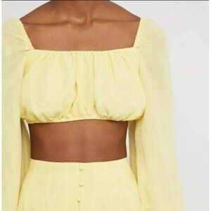 KOURT Revolve Enza Yellow Off Shoulder Puff‎ Long Sleeve Crop Top Medium